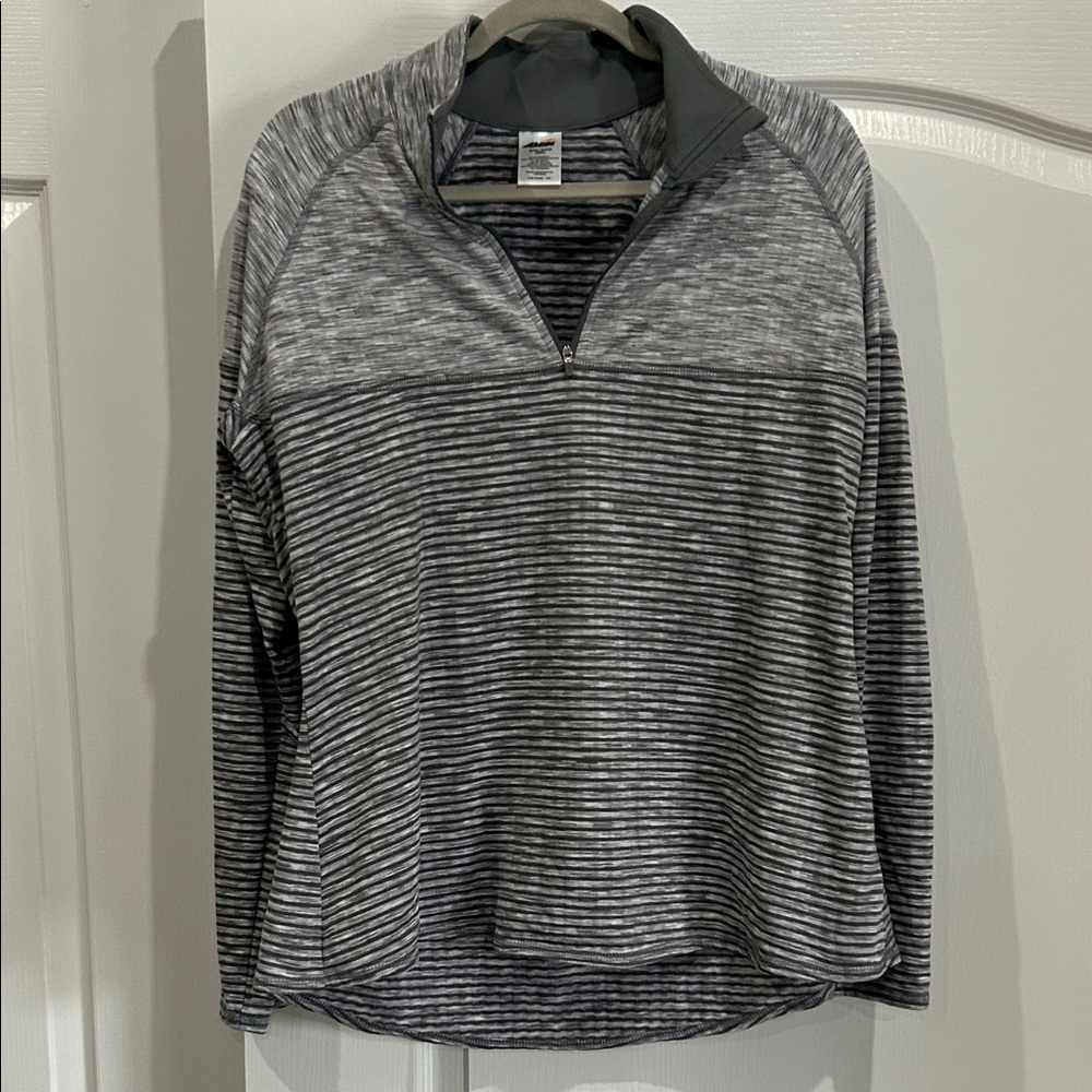 Avia Gray and White Striped Pullover